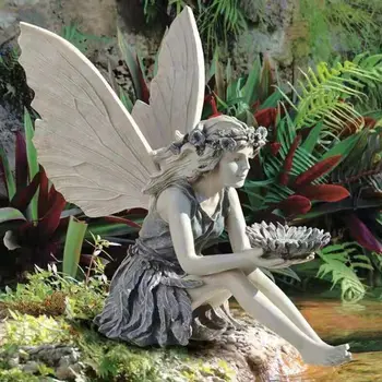 Ангел Външни Декорации Двора На Библиотеката Статуетка На Ангел Момиче Скулптура На Ангел Ясла За Птици Градински Декорации, Статуята На Цветя Феите