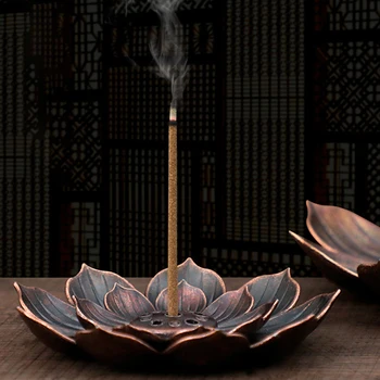 Поставка за тамян горелки от сплав 1бр Държач за щеки Будизма Кадилница с lotus Бронзова Кадилница с латинки