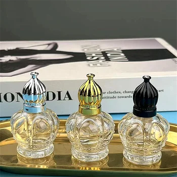 ретро флакон за парфюм Crown с обем от 15 ml, празна стъклена бутилка с валяк за етерично масло, захранващи козметична течност, флакон с образци на ролка