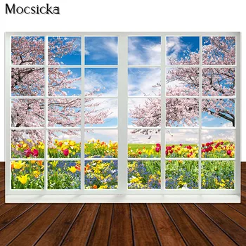 Пролетното море цветове на заден план, портретна снимка на момичета, детски фотосесии, Зелена поляна, на прозореца, подпори за фотосесия, подпори детски фото студио