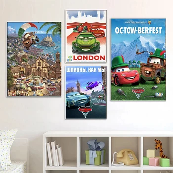 Картини върху платно Анимационен филм на Disney Pixar Количка 2, филм Светкавица Маккуин, плакати, щампи, стенни рисунки за украса на детска стая