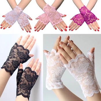 1 чифт женски дантелен ръкавици, модни дантелени ръкавици за булката, Слънчеви къси ръкавици за шофиране, колоездене, ръкавици без пръсти, Ръкавици, Аксесоари