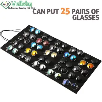 25 слотове, органайзер за очила, дисплей за съхранение със здрава връв, филцови стенни поставка, чанта за слънчеви очила, титуляр на контейнера за очила