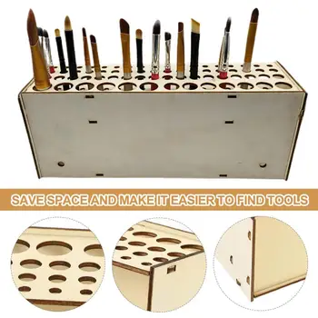 Дървена органайзер за четки за употреба за съхраняване на четки, от дървен държач за четки с капацитет, подвижна с гладки ръбове, за художници