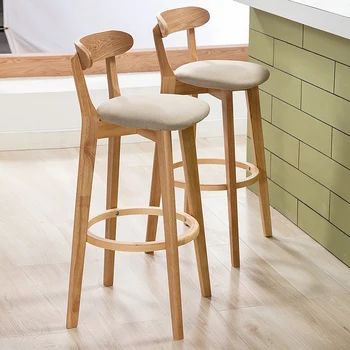 Бар столове от масивно дърво за кухня и висок плот, Модерен минималистичен стол стол на тезгяха табуретка бар маса на Високо столче с облегалка бар стол