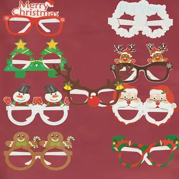 9 Парчета Подравнени В Една Редица Хартиени Картички Дядо Коледа Коледна Елха Лосове Рамки За Очила Реквизит За Снимки Украса На Коледни Детски Подаръци