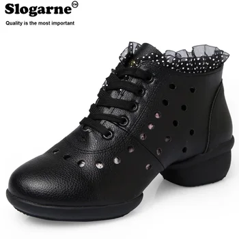 Дамски издълбани танцови обувки от мека кожа на ток 4 cm, улични момичета, съвременни джаз обувки, бални обувки за танго, Латино обувки, Обувки с мека подметка
