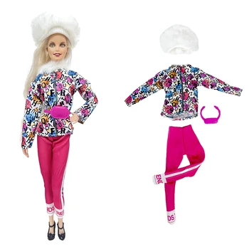 NK Official 4 бр., спортни облекла за извънградски пътувания кукла принцеса: шапка + палто с надпис + розови панталони + чанта за кукли Барби 1/6 аксесоари ИГРАЧКА