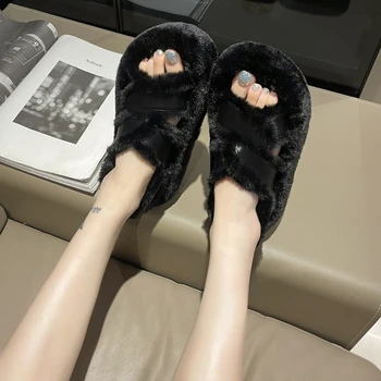Зимни дамски сандали на дебела подметка, увеличаване на растежа, плюс кадифе модерни ежедневни обикновена сандали, дамски обувки с кожа