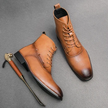 Класически Луксозни Кафяв мъжки обувки В Италиански стил, Модерни Кожени мъжки обувки 