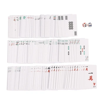 144 бр./компл. Хартия Mahjong Маджонг Китайска Игра на Карти С 2 елемента на Кубчета Преносим Комплект Карти за игра За Пътуване И Развлечения Нова
