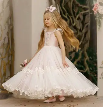 Сладка принцеса рокля за момичета-цветочниц С аппликацией от тюл, без ръкави, бельо, пушистое За сватба, рожден Ден, Първото причастие, бални рокли