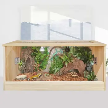 Кутия за отглеждане на влечуги Масив дърво в една здрава кутия за гущери и костенурки, клетка за влечуги, къща за запазване на топлината