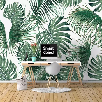 Фотообои 3D Тропически Листа Рисувани Стенни Бананови Листа Дневна Спалня Модерен Начало Декор Тапети За Стени Papel De Parede