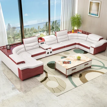 Комплект италиански мека мебел от естествена телешка кожа Big Sofas modernos години Para Sala с високоговорител, Bluetooth-озвучителна система, USB-зареждане, хранилище на данни
