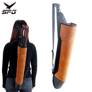 Чанта за стрели, Колчан за стрелба с лък, висококачествени аксесоари за традиционния лов на открито, Извита част на лъка и стрелите от матирана кожа