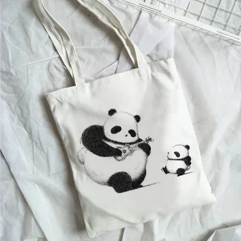 Дамска чанта-тоут с принтом сладка панда Kawaii, тъканно, дългогодишна, множество, за покупки, училищна чанта.