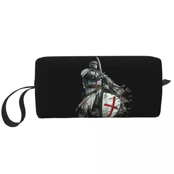 Чанта за тоалетни принадлежности Knights Templar Warrior, Преносим Средновековен Щит на Тамплиерите, Кръст, Козметичен Органайзер за грим, Комплект за съхранение на козметика, калъф