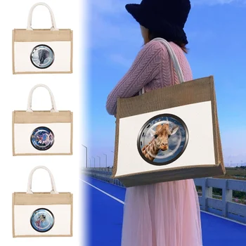 Джутовая чанта, дамска чанта, бельо чанта през рамо, чанти, имитация на юта, спално бельо, чанти, дизайнерски чанти-тоут, интересни и сладки животни 2023