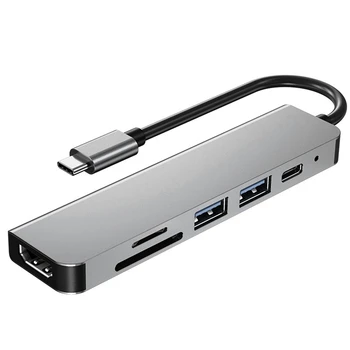2X6 В 1 Adapter-Хъб USB Type C С Поддръжка на 4K 30 Hz многопортовый Четец на карти USB3.0 TF PD Video с няколко Пристанища