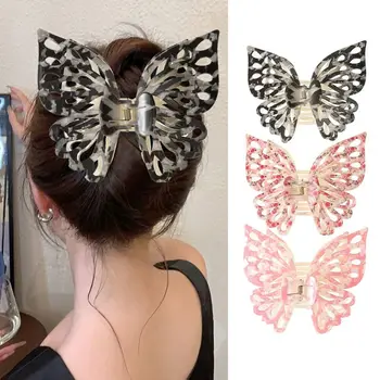 Пластмасова двойна шнола за коса с пеперуди, Нов Аксесоар за коса от смола с пеперуди, Голяма шнола с акула за жени/момичета