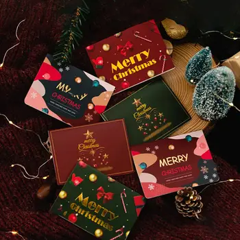 1 Комплект коледни картички със стикери върху плика, В ретро стил С Коледа, Коледна картичка, поздравителни картички за зимните празници
