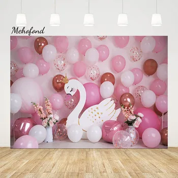 Фон за снимки Mehofond Парти по случай рождения Ден на Принцесата-Лебед с цветя розов декор от балони Фон за Душата на детето чрез търг