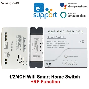 Преминете 1/2/4 канал EWELINK Smart WIFI релеен модул за домашна автоматизация на Моторни фенер Безжично дистанционно на ключа на таймера Алекса Google Home