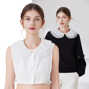 Двупластова довършителни Q1FA, яка с ревери, дамски блуза, декоративен яка, лесно и излитане