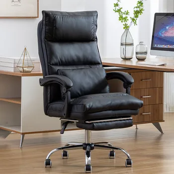 Поддържащо офис стол с Растягивающимся облегалката за глава, Кожен Водонепроницаемое Игралното стол, черни кресла с възможност за сгъване на облегалката Nordic Sillon, Театрална мебели